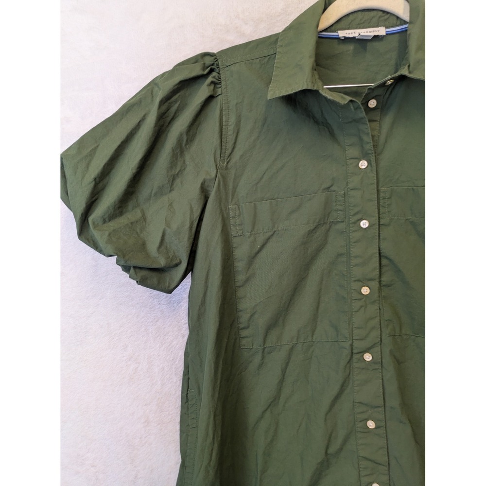 Free Assembly Womens XS Olive Green Short Puff Sleeve Tiered Button Front‎ Dress - Picture 3 of 10